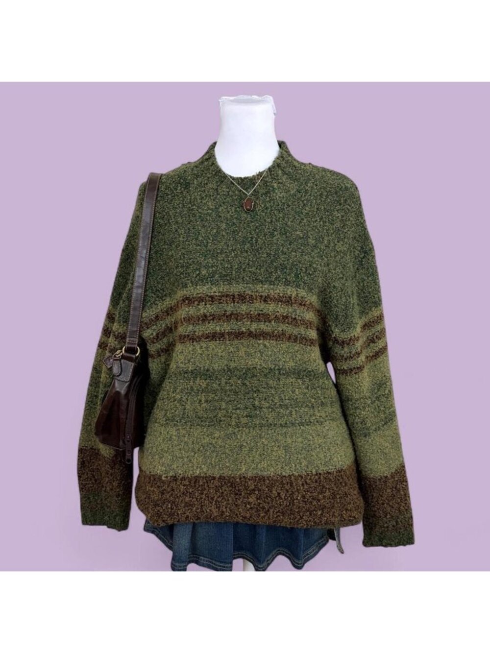 90s striped cottagecore long line tunic mock neck sweater